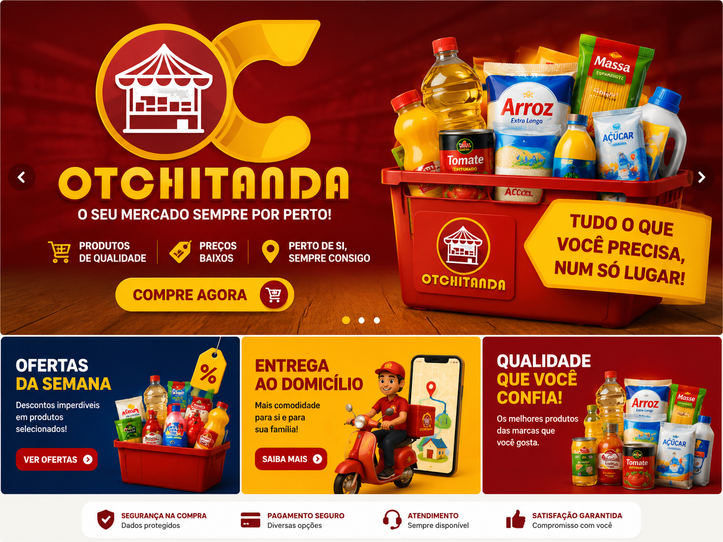 Flyer Otchitanda com destaque de mercado e entrega ao domicílio